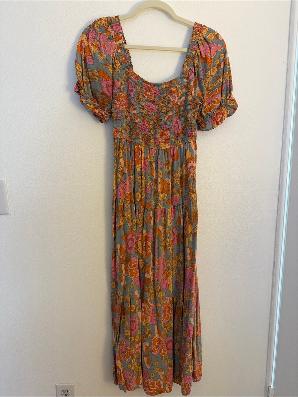 Smocked Puff-Sleeve Floral Maxi Dress